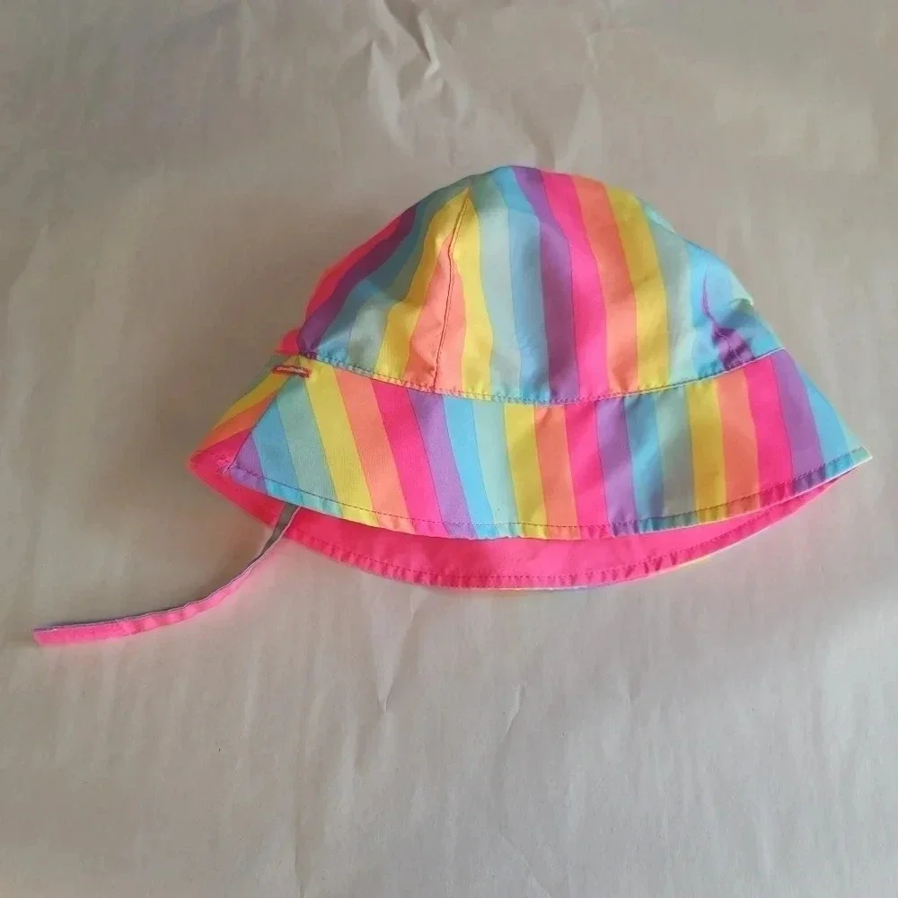 Wonder Nation Reversible Pink Stripe Swim Cap Strapped Girls OS Neon